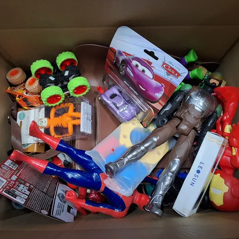 BOX CONTAINING ASSORTED TOYS INCLUDING PIXARS CARS TOYS, ACTION FIGURES & KIDS SUNGLASSES
