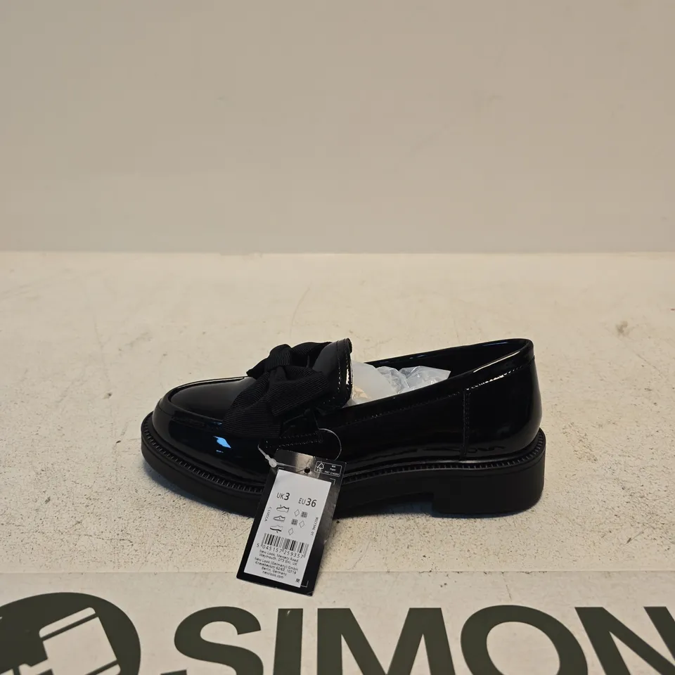 NEW LOOK WOMEN'S BLACK PATENT BOW LOAFERS – UK 3