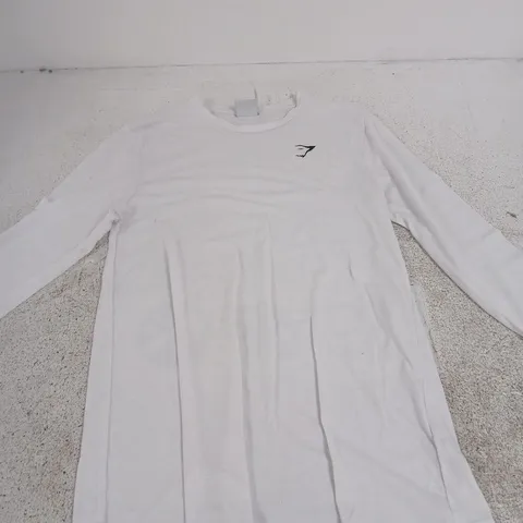GYMSHARK LONG SLEEVE T-SHIRT – WHITE, UK S