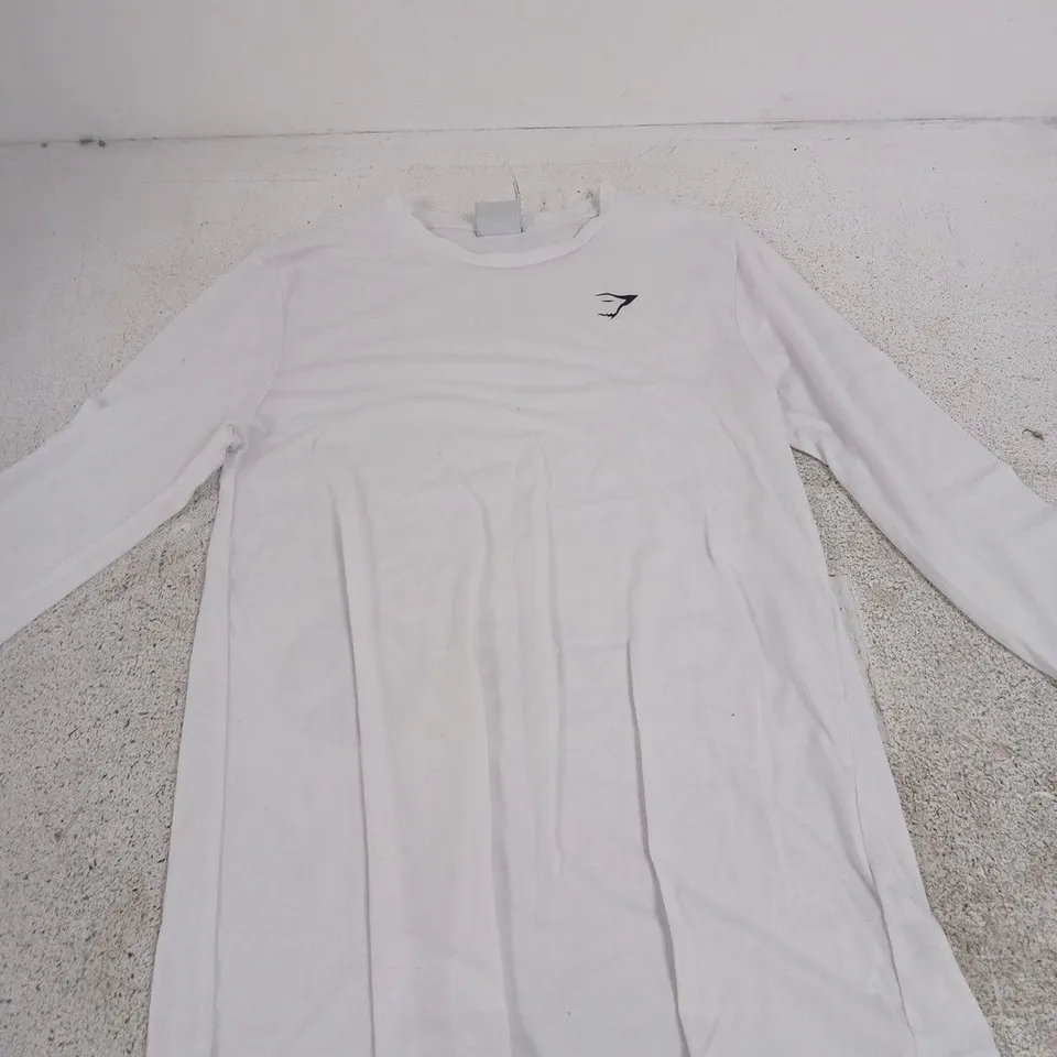 GYMSHARK LONG SLEEVE T-SHIRT – WHITE, UK S
