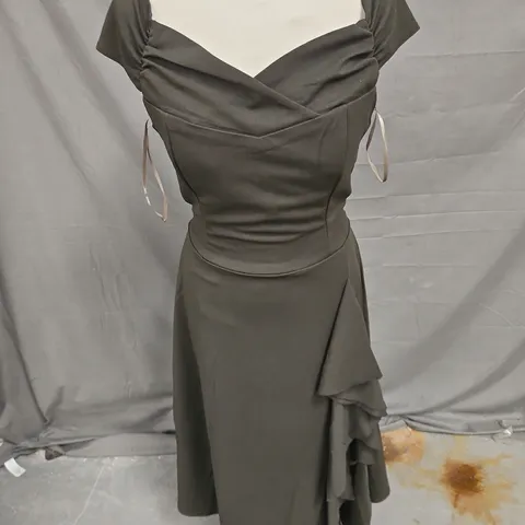 JOLIE MOI OFF SHOULDER FRILLPONTE MIDI DRESS IN SOLDIER GREEN SIZE 12