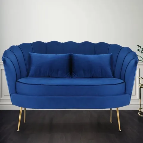BOXED CARNEY BLUE VELVET 2 SEATER FLOWER SHAPED CHAIR 
