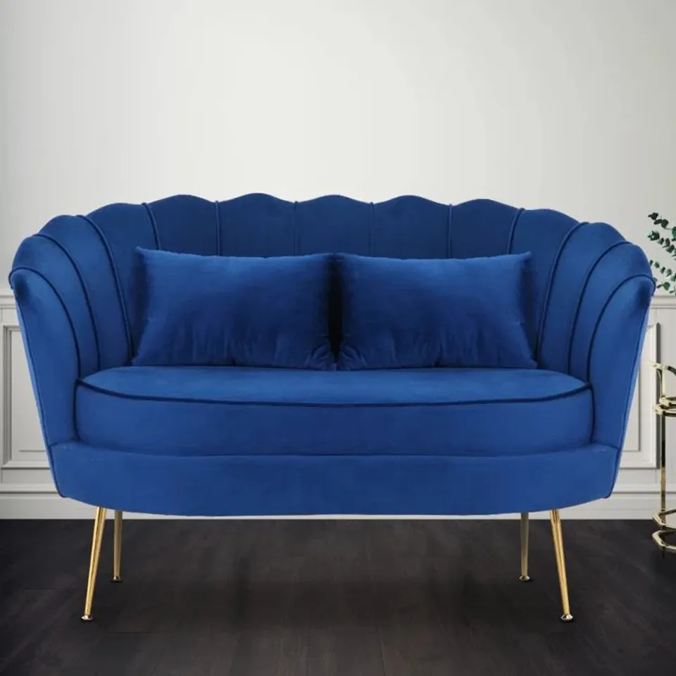 BOXED CARNEY BLUE VELVET 2 SEATER FLOWER SHAPED CHAIR 