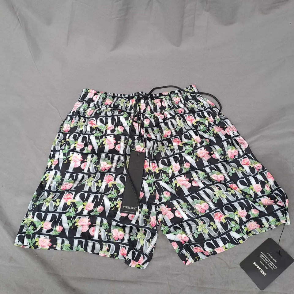 REPRESENT FLORAL SHORTS IN BLACK SIZE S