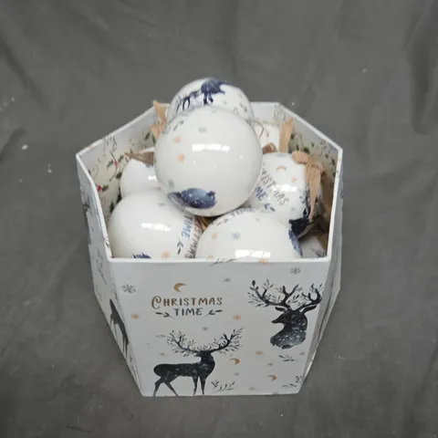 THREE KING SET OF 14 VINTAGE STAG DECOUPAGE BAUBLES - COLLECTION ONLY