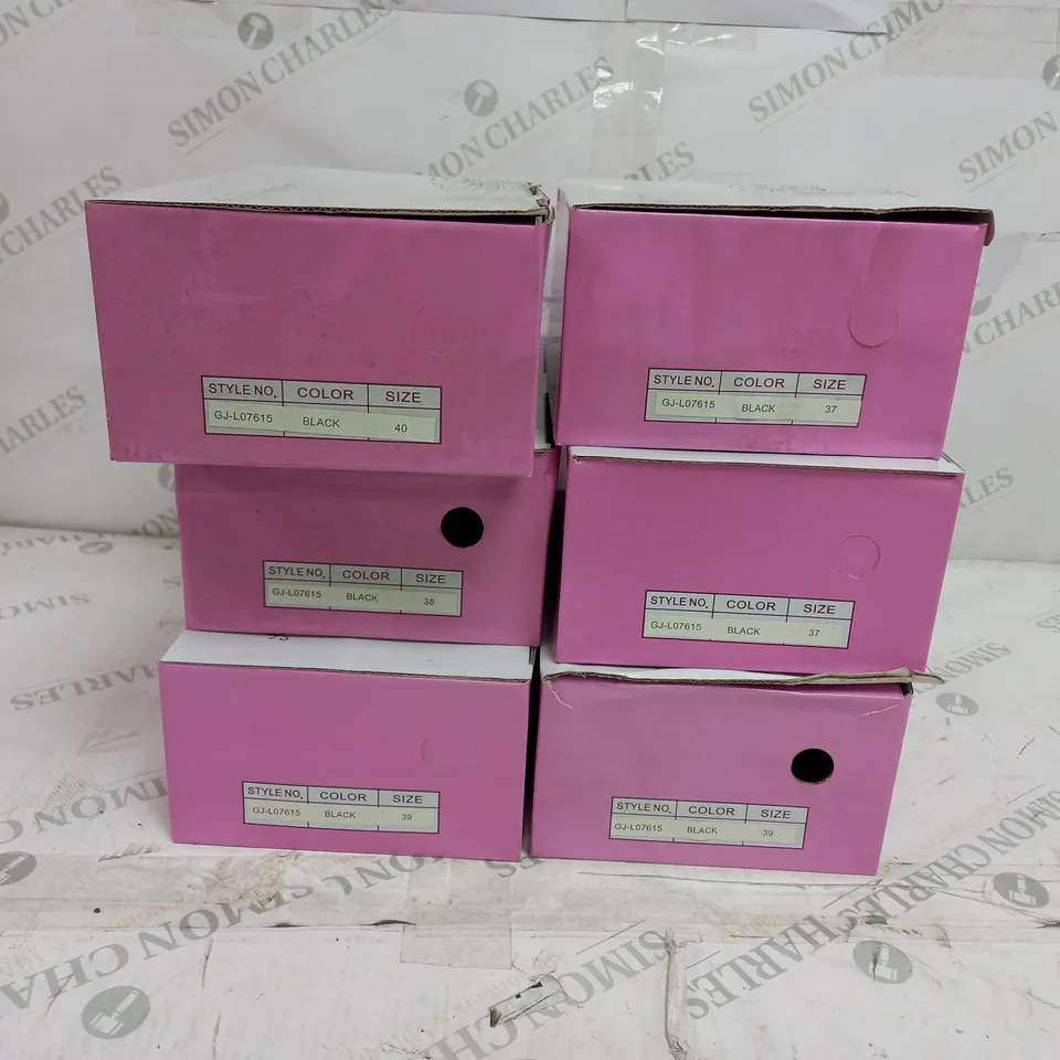 6 BOXED PAIRS OF APPLE FOOTWEAR BLOCK HEEL SANDALS IN BLACK VARIOUS SIZES TO INCLUDE SIZES 37, 38, 39