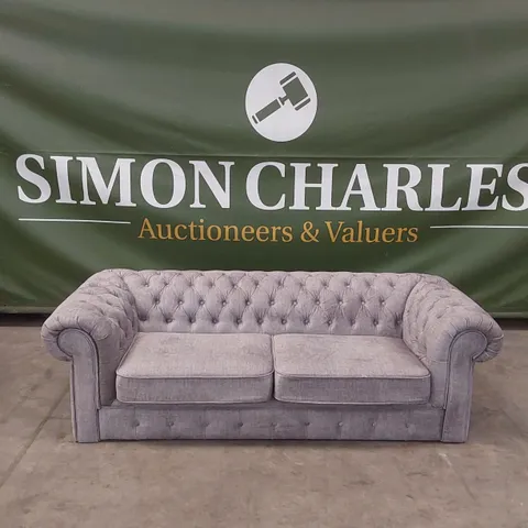 LAURA CHESTERFIELD FABRIC 3 SEATER SOFA - GREY