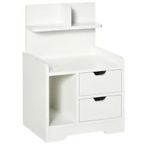 BOXED HOMCOM BEDSIDE TABLE, SMALL BEDSIDE CABINET WITH 2 DRAWERS AND STORAGE SHELVES, ACCENT TABLE FOR LIVING ROOM, BEDROOM, WHITE