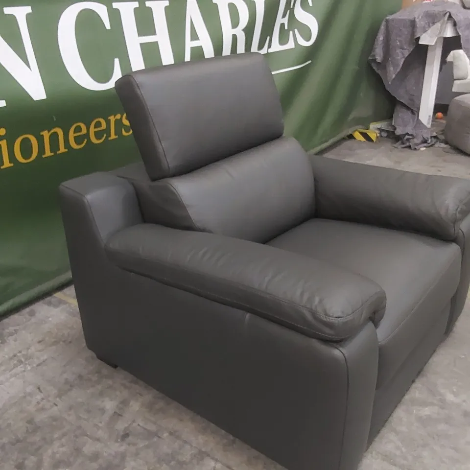 QUALITY DESIGNER ITALIAN MADE RICCARDO LEATHER ARMCHAIR - SLATE