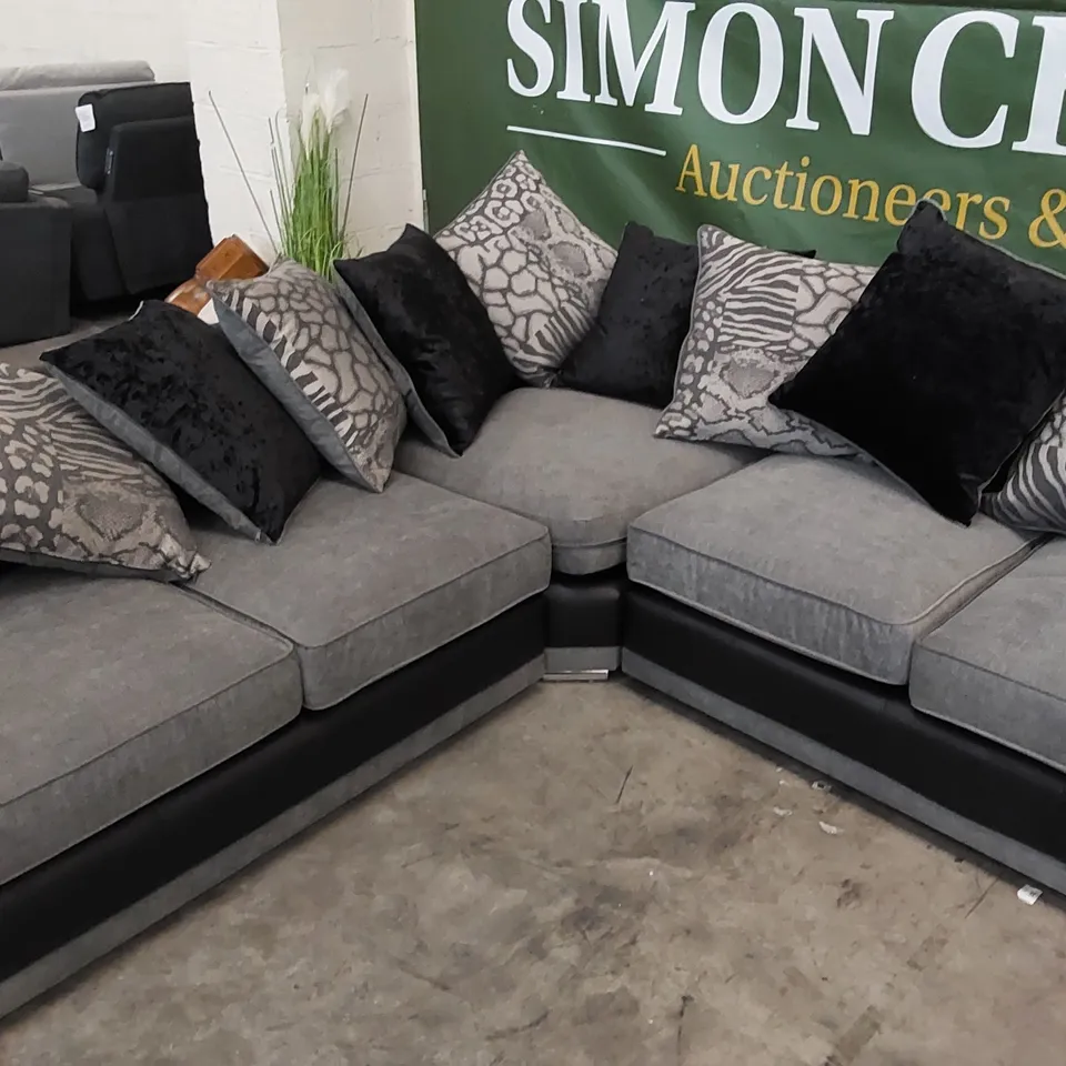DESIGNER HILTON LEFT HAND CORNER SOFA IN BLACK/CHARCOAL 