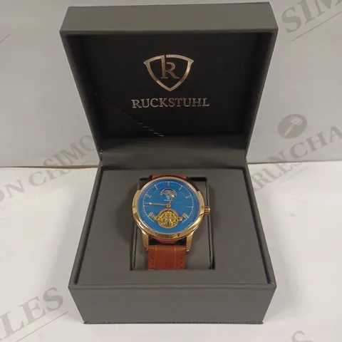 MENS RUCKSTUHL AUTOMATIC DIAL – R100 -TOURBILLION DESIGN DIAL – GLASS EXHIBITION BACK – LEATHER STRAP