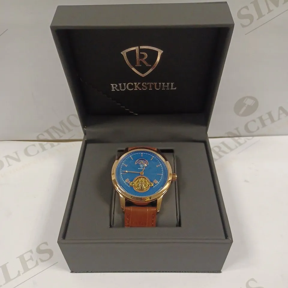 MENS RUCKSTUHL AUTOMATIC DIAL – R100 -TOURBILLION DESIGN DIAL – GLASS EXHIBITION BACK – LEATHER STRAP