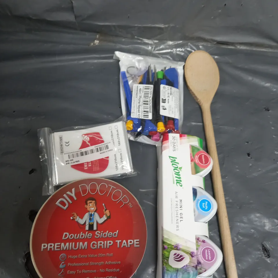 APPROXIMATELY 20 ASSORTED HOUSEHOLD ITEMS TOO INCLUDE  BB BULLETS , GRIP TAPE , ETC 