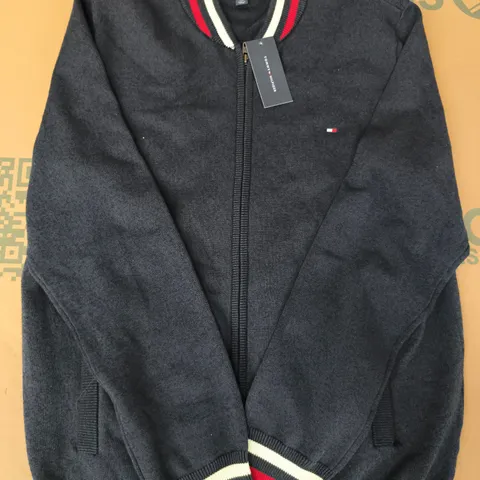 TOMMY HILFIGER LONG SLEEVE ZIP-UP CARDIGAN SWEATER IN NAVY SIZE LARGE