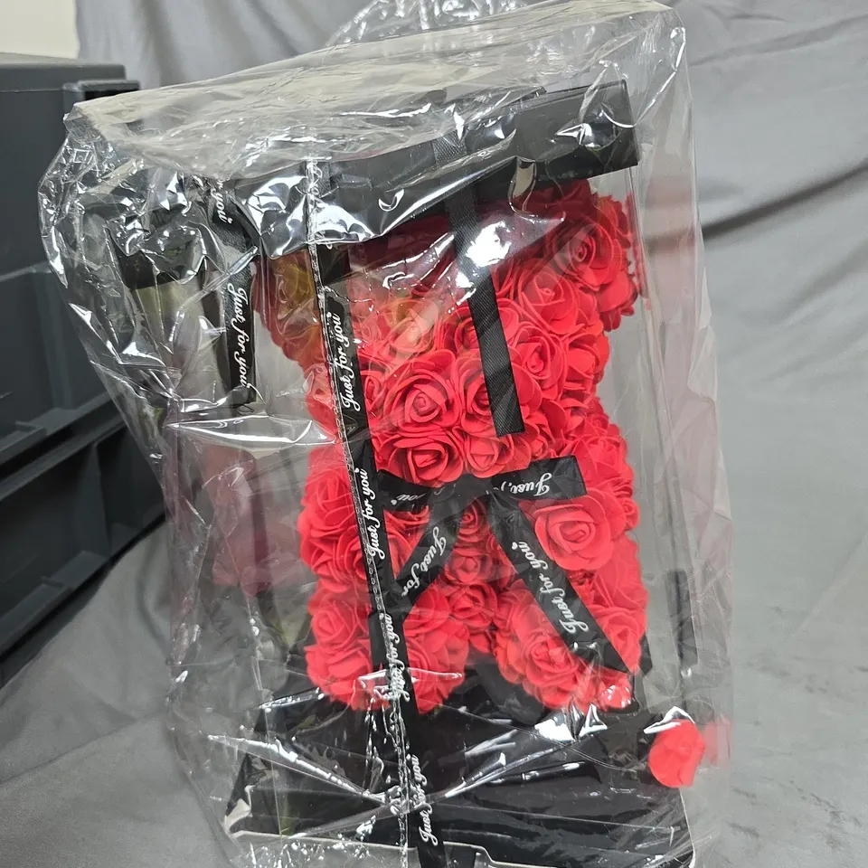 ARTIFICIAL RED ROSE BEAR GIFT BOX – WRAPPED