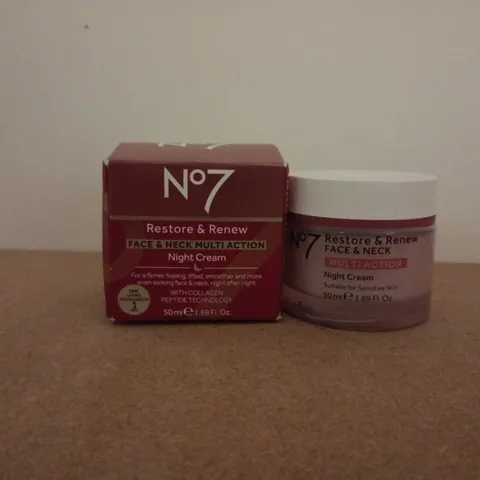 BOXED NO7 RESTORE & RENEW FACE & NECK MULTI ACTION NIGHT CREAM (50ML)