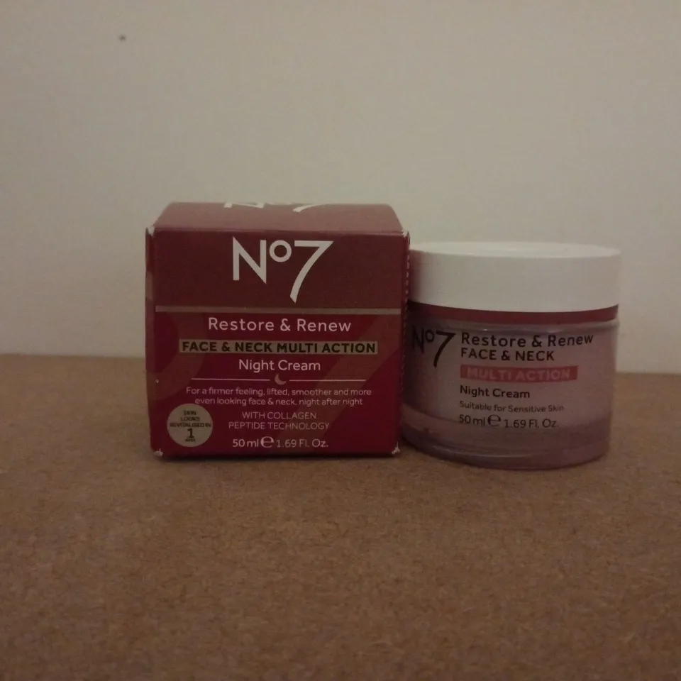 BOXED NO7 RESTORE & RENEW FACE & NECK MULTI ACTION NIGHT CREAM (50ML)