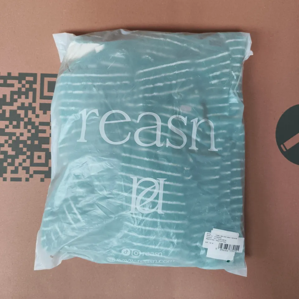 BAGGED REASN TOWELLING HIGH WIST TROUSERS IN JELLY BEAN GREEN SIZE UK 18