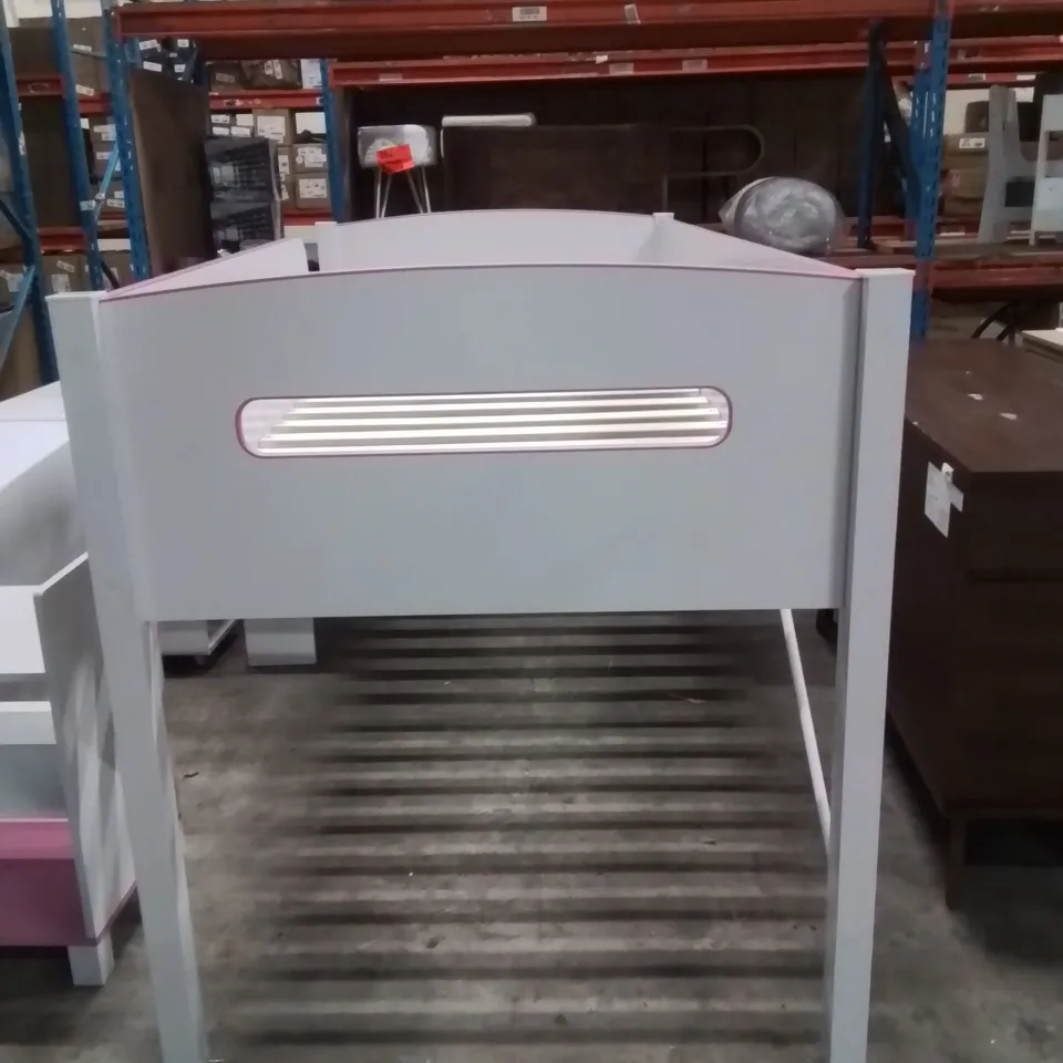 SINGLE BED FRAME WITH STAIRS WHITE AND PINK 