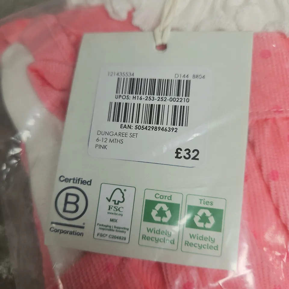 JOJO MAMAN BÉBÉ PINK DUNGAREE SET, 6-12 MONTHS