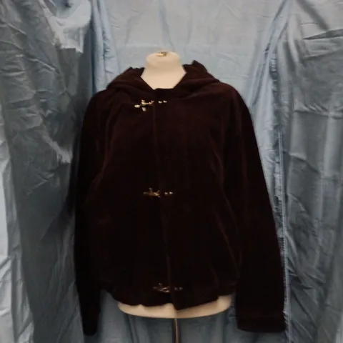 ZARA VELVET HOODED JACKET WITH TOGGLE CLOSURES – DARK BROWN/BLACK SIZE M