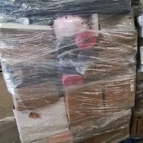 PALLET OF ASSORTED HOUSEHOLD GOODS AND PRODUCTS TO INCLUDE;SHOE RACK,COOLER BOX,AIRFRYER,FAN,GYM MATS