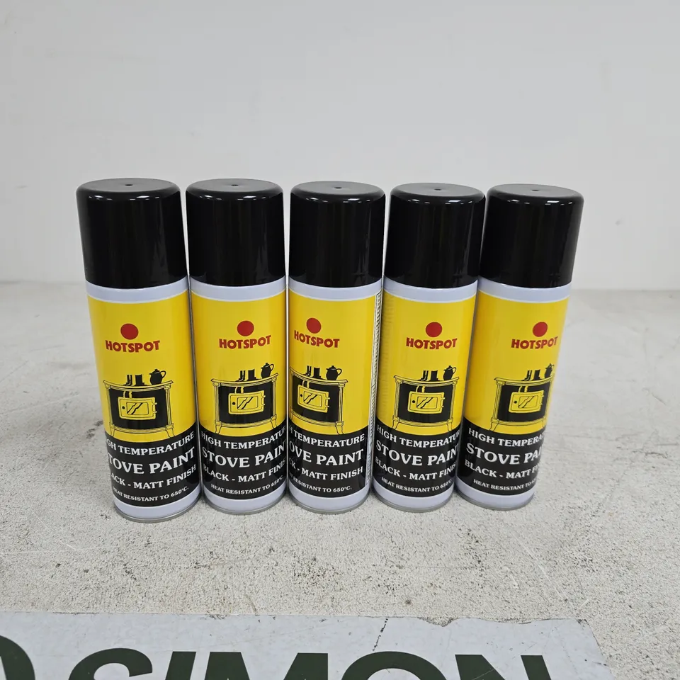 SET OF 5 HOTSPOT HIGH TEMPERATURE STOVE PAINT BLACK MATT FINISH 250ML