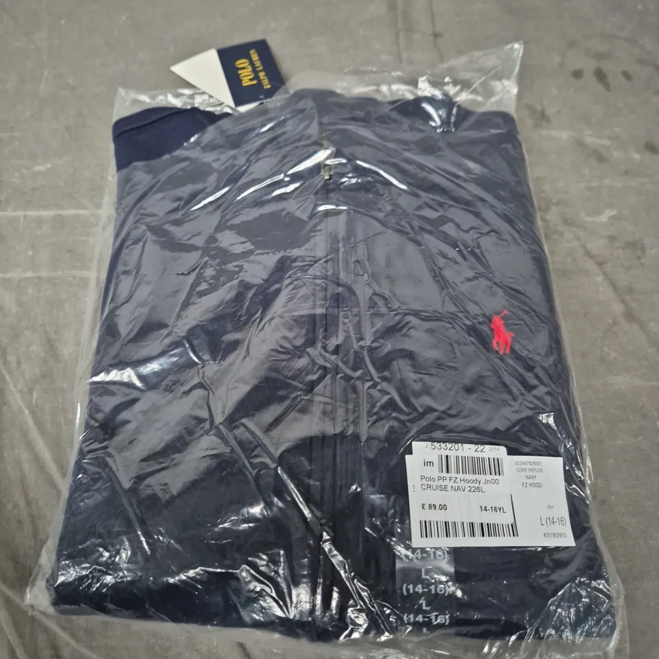 POLO RALPH LAUREN NAVY HOODIE – SIZE L (14-16)