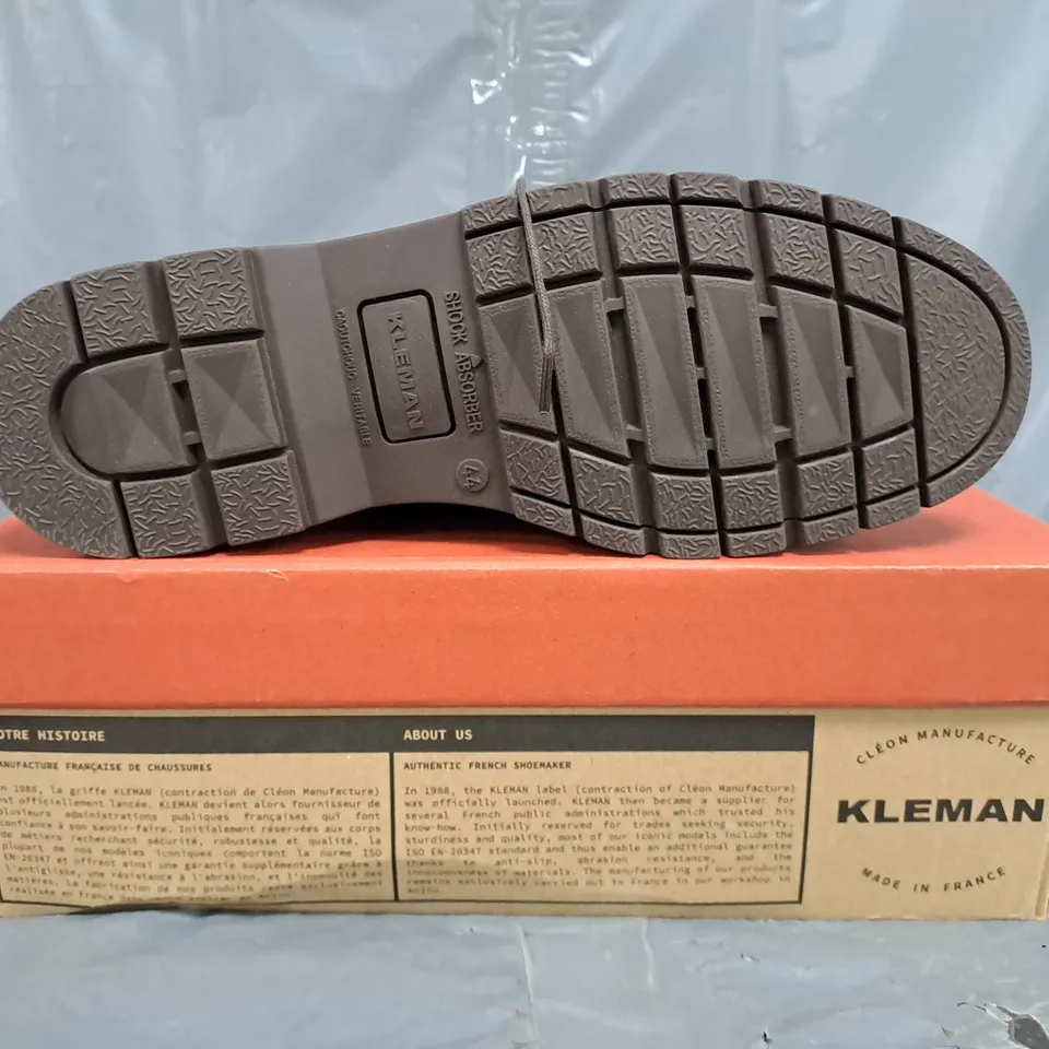 BOXED PAIR OF KLEMAN SHOES IN DARK BROWN SIZE EU 44