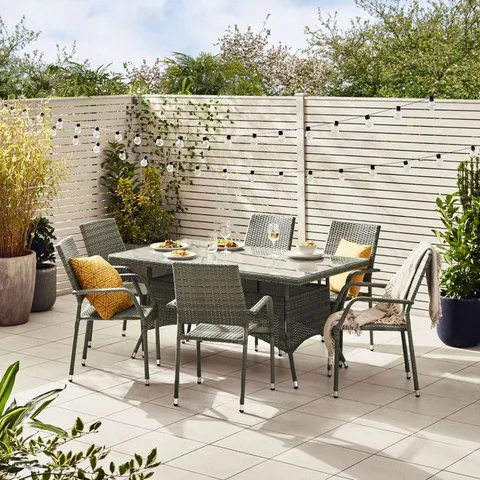 BOXED ANTIGUA OUTDOOR 6 SEAT DINING SET RATTAN STYLE (6 CHAIRS)