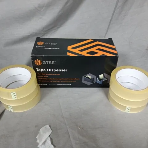 BOXED GTSE BLACK CELLOTAPE DISPENSER AND 6 PACK OF CLEAR TAPE BUNDLE