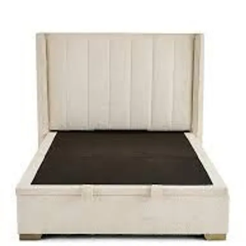 BOXED DAKOTA DOUBLE SIZE BOUCLE LIFT UP OTTOMAN BED - NATURAL (5 BOXES)