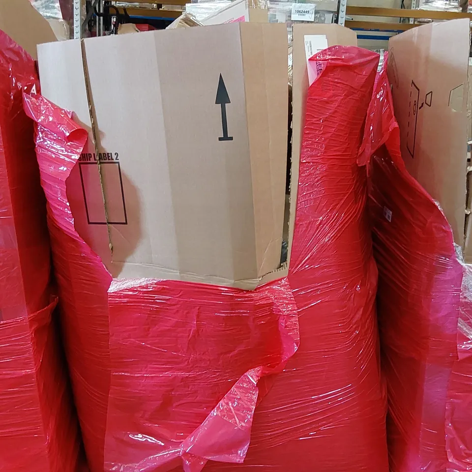 PALLET OF ASSORTED HOMEWARE AND CONSUMER PRODUCTS TO INCLUDE; LED MIRROR, WALL SHELF, BABY'S PLAYPEN, HANDS FREE CRUTCH, LARGE RUG, VERSATILE COMBINATION DRAWER ECT.