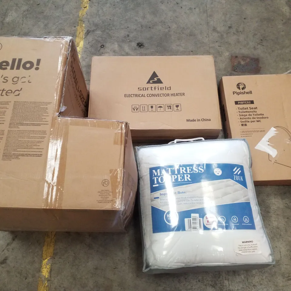 PALLET CONTAINING ASSORTED PRODUCTS INCLUDING TOILET SEAT, MATTRESS TOPPER, ELECTRIC CONVECTOR HEATER & 360 SPIN ISOFIX CAR SEAT 