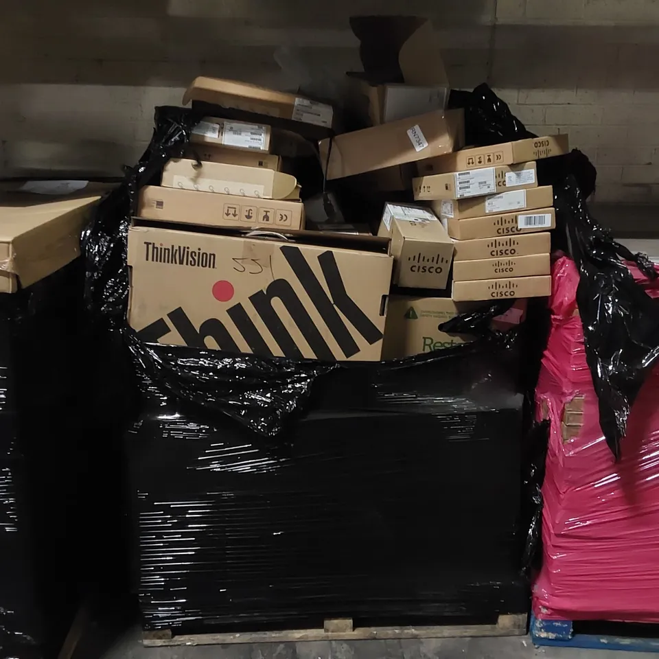 PALLET OF ASSORTED OFFICE EQUIPMENT AND ELECTRONIC SUPPLIES ECT