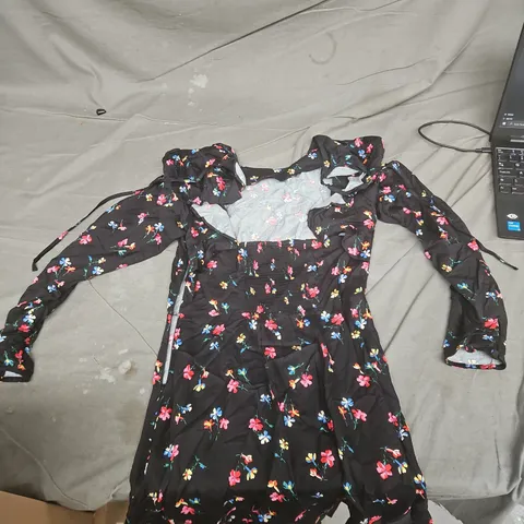 NOBODY'S CHILD FLORAL DRESS, BLACK WITH MULTICOLOUR FLOWERS, UK 10 (EU 38, USA 6) – MADE IN VIETNAM