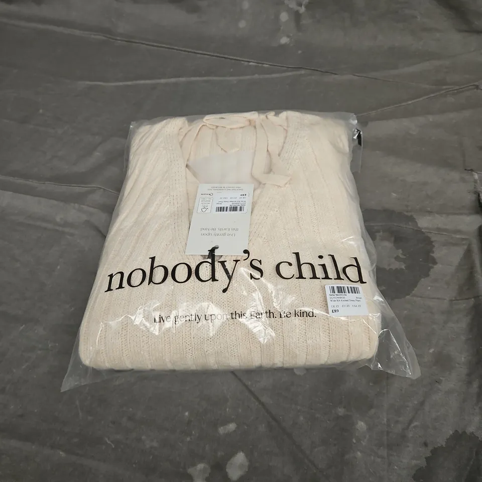 NOBODY'S CHILD WIDE RIB KNITTED DRESS IN BEIGE SIZE XS