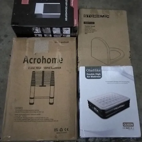 PALLET OF ASSORTED ITEMS INCLUDING STOREMIC TOILET SEAT, OLARHIKE DOUBLE HIGH AIR MATTRESS, 2.6M TELESCOPIC LADDER, ROTARY DEHUMIDIFIER 