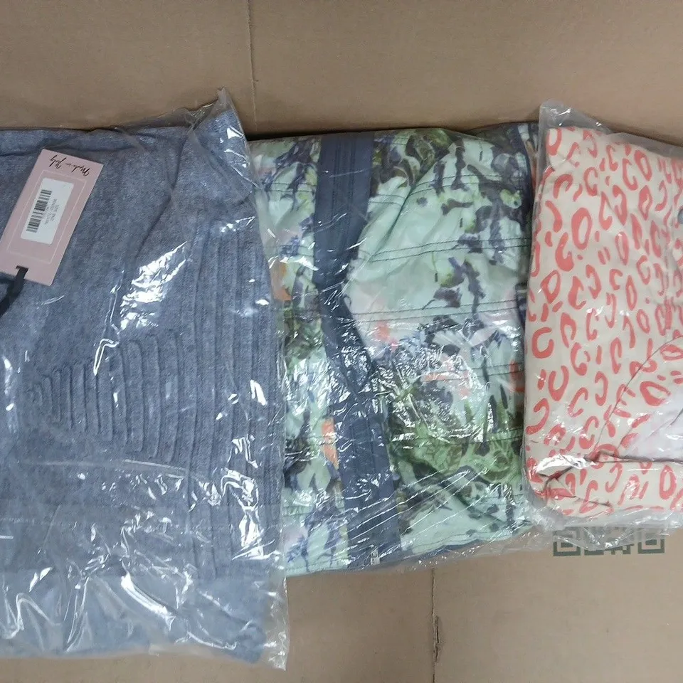 BOX OF APPROXIMATELY 20 ASSORTED CLOTHING ITEMS IN VARIOUS COLOURS, STYLES, AND SIZES - COLLECTION ONLY