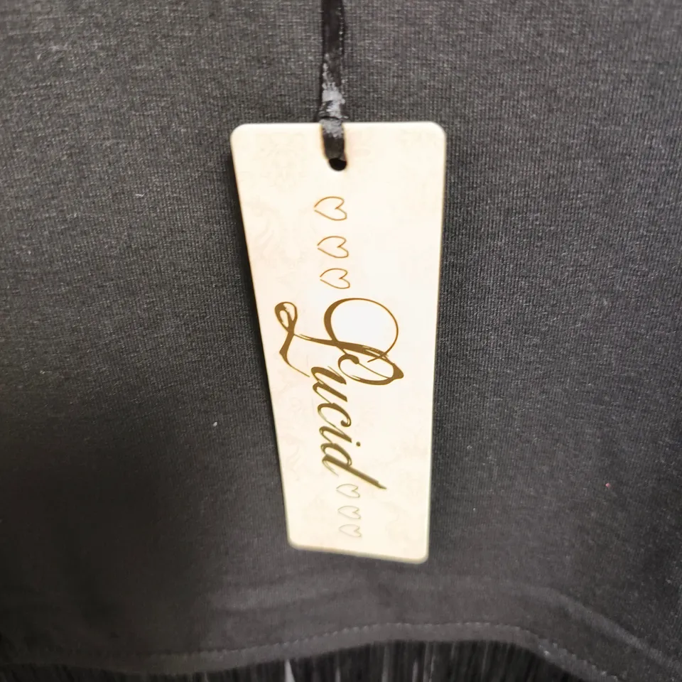 BOX OF APPROXIMATELY 90 LUCID BLACK FRINGE HEM SLEEVELESS TOP – WOMEN’S CROP TANK - SIZES 8 / 12 /16