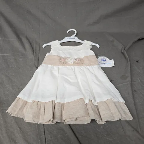 MIRANDA INFANT DRESS IN WHITE & BEIGE SIZE 2