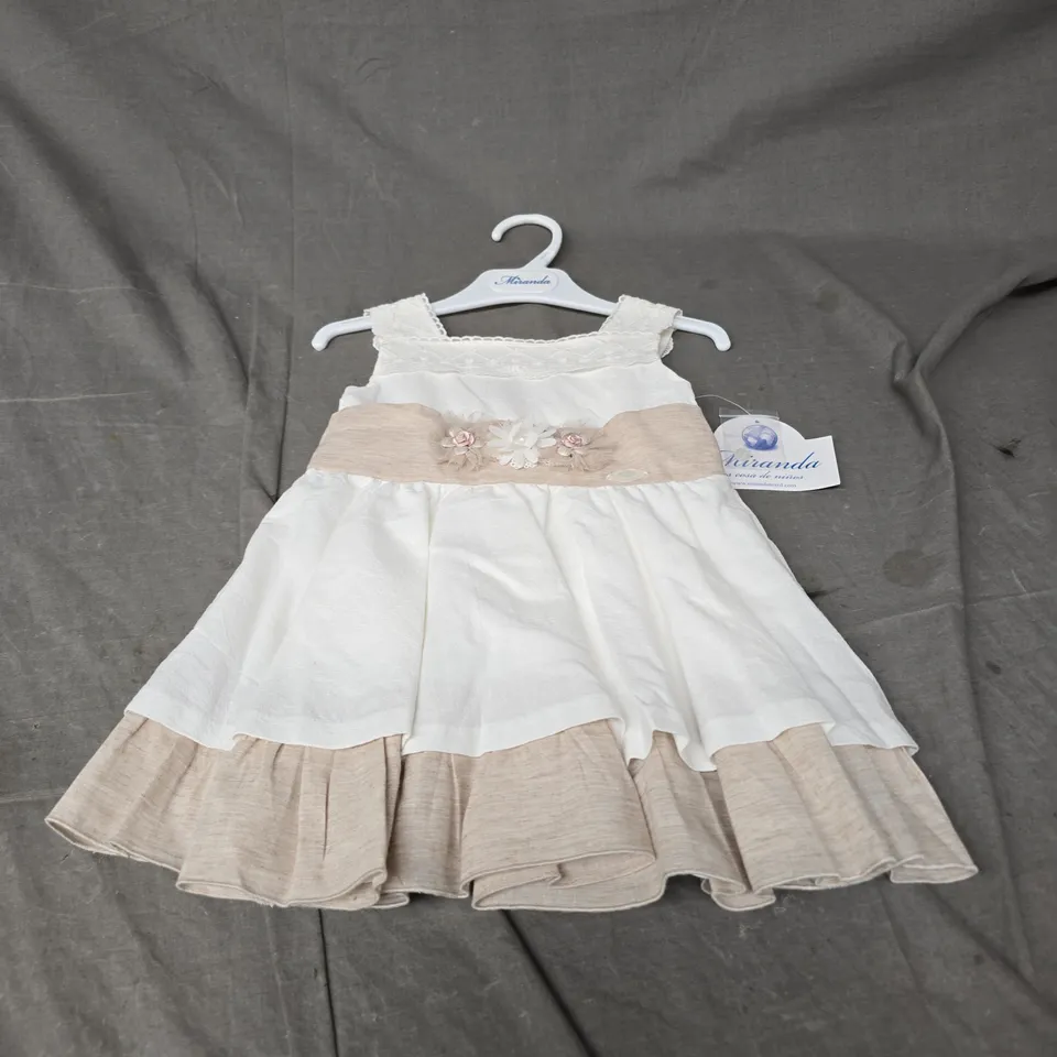 MIRANDA INFANT DRESS IN WHITE & BEIGE SIZE 2