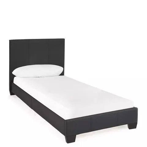 BOXED ELLIS BLACK FAUX LEATHER SINGLE BED FRAME - COLLECTION ONLY 