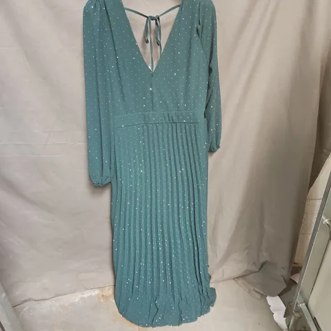 QUIZ WOMEN'S TEAL MAXI DRESS WITH DOT EMBELLISHMENTS – UK 18, BACK TIE