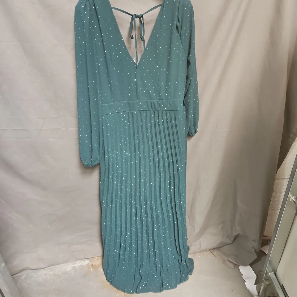 QUIZ WOMEN'S TEAL MAXI DRESS WITH DOT EMBELLISHMENTS – UK 18, BACK TIE