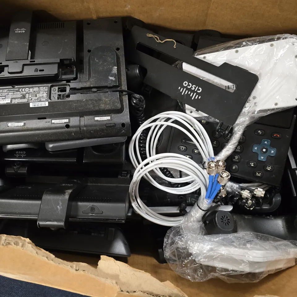 BOX OF APPROXIMATELY 10 ASSORTED ITEMS TO INCLUDE - CISCO CP-9971 , CISCO AIR-ANT2460NP-R