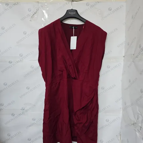 MNG WOMEN'S BURGUNDY DRAPED WRAP DRESS - SLEEVELESS, RUCHED WAIST SIZE XL