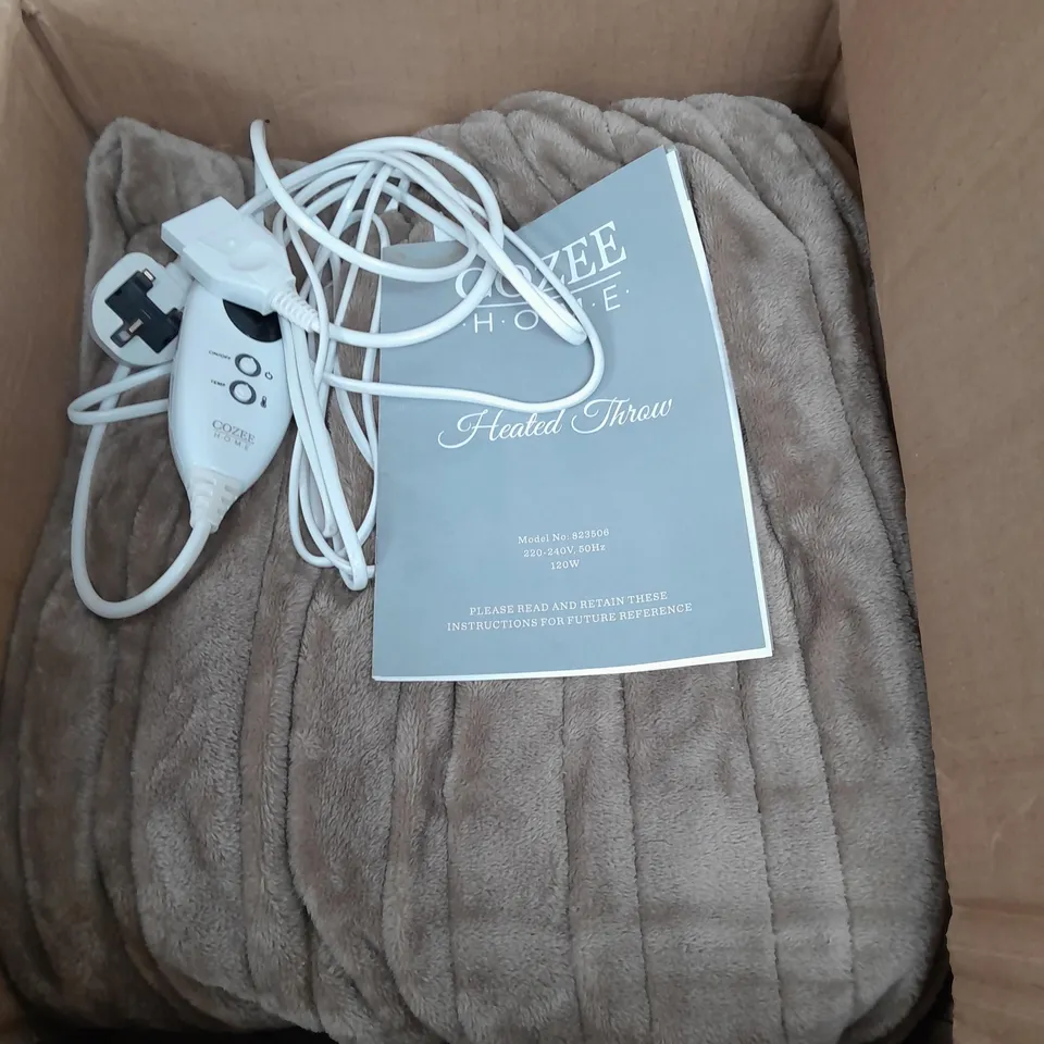 BOXED COZEE HOME VELVETSOFT HEATED THROW IN DARK TAUPE