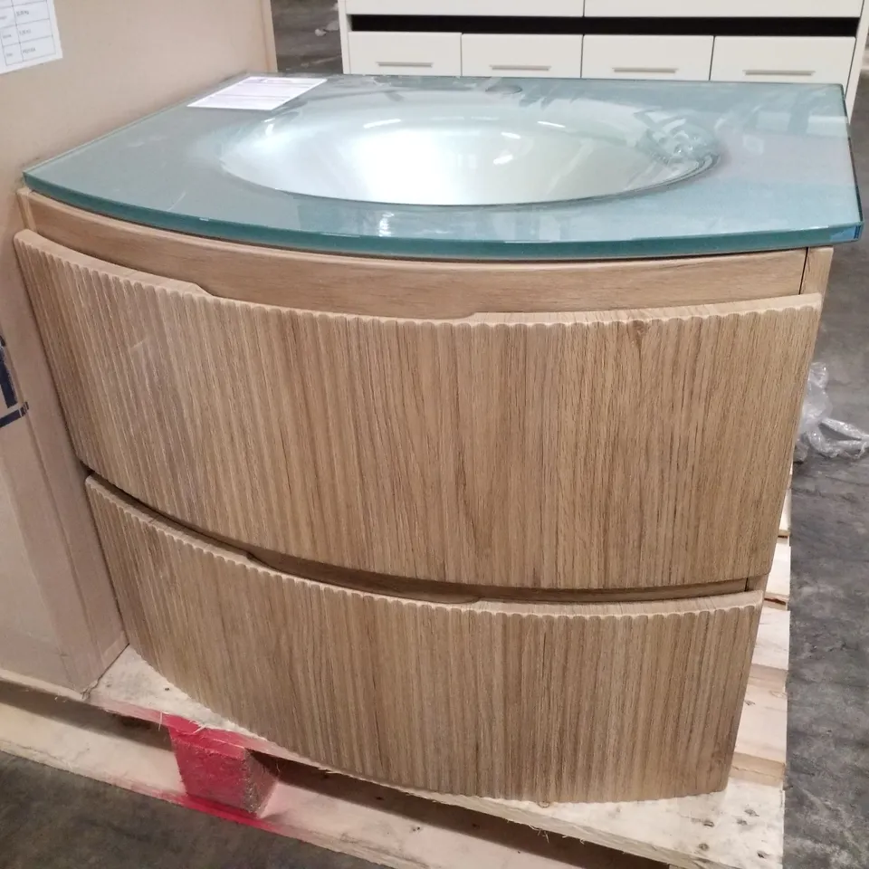 BRAND NEW CALYPSO CURVED VANITY UNIT WITH BASIN - APPROXIMATELY 688×550×568MM