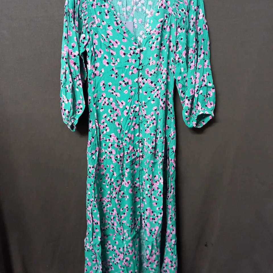 OLIVER BONAS VINTAGE ROSE BUD MIDI DRESS IN GREEN - SIZE 6